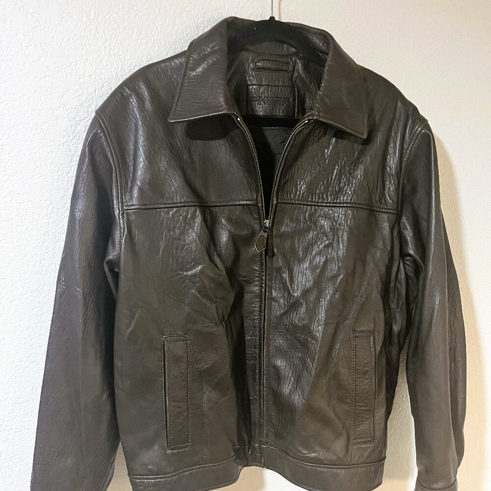 Roundtree & Yorke Men’s Brown Grained Leather Bomber Jacket Size XL Vintage